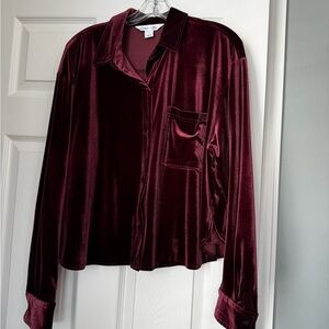 Burgundy Old Navy Velvet Button-Up Shirt